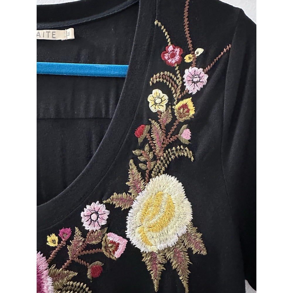 Athleta CAITE Dress Black Embroidered Flowers Midi Bohemian Size M - Picture 10 of 14